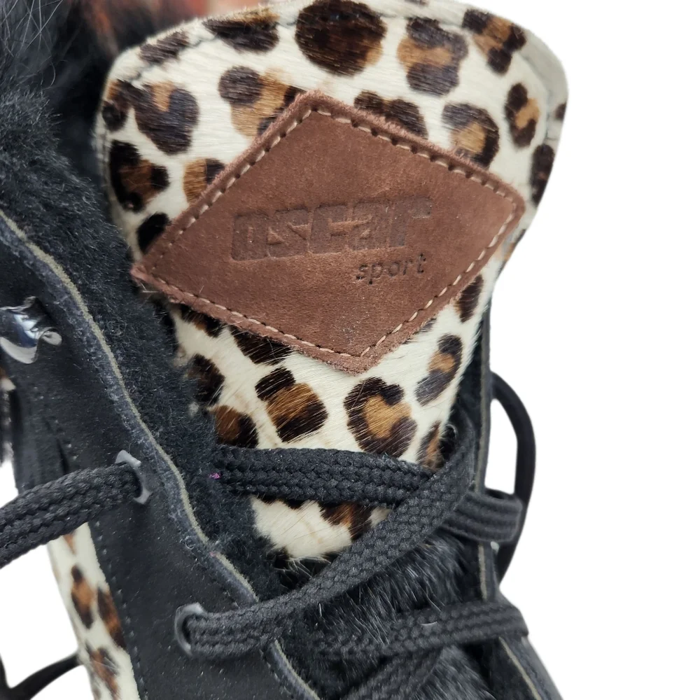 Oscar Sport Cristina Après Ski Black Fur Suede Leather Cheetah BootWomen Size 38 - Picture 11 of 16
